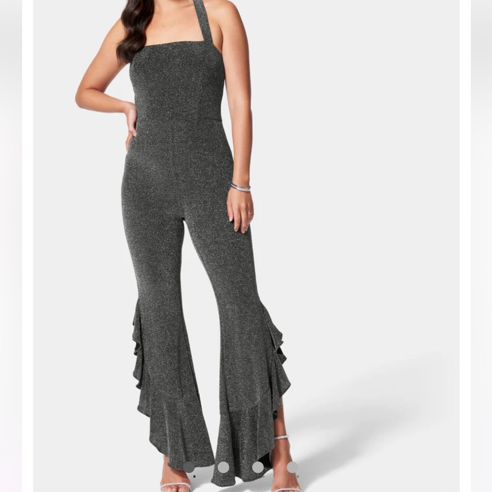 Bebe glitter knit halter jumpsuit